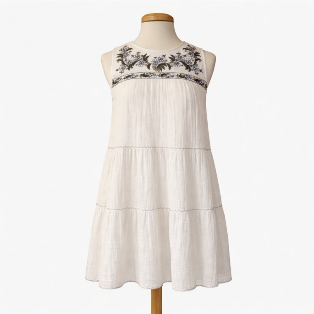 Max Studio White Embroidered Boho Cotton Midi Dress Small Sleeveless Summer - Picture 2 of 16